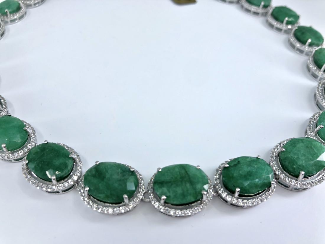 Vintage Emerald Necklace: 925 Silver green Beryl Emerald and white sapphire Necklace 17 inches long by Orianne