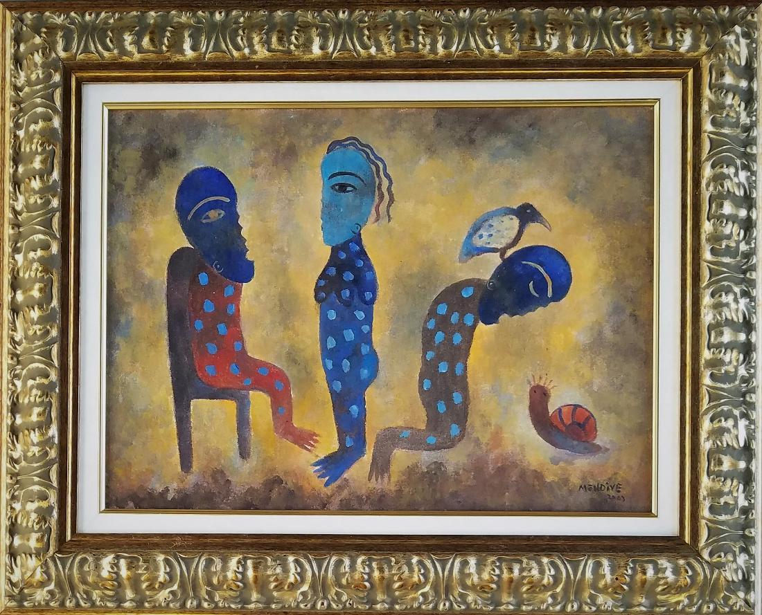 MANUEL MENDIVE WITH COA CUBA: "EL SILENCIO" ACRYLIC ON CANVAS 40 CM X 54 CM WITH CERTIFICATE AND IN EXCELLENT CONDITION