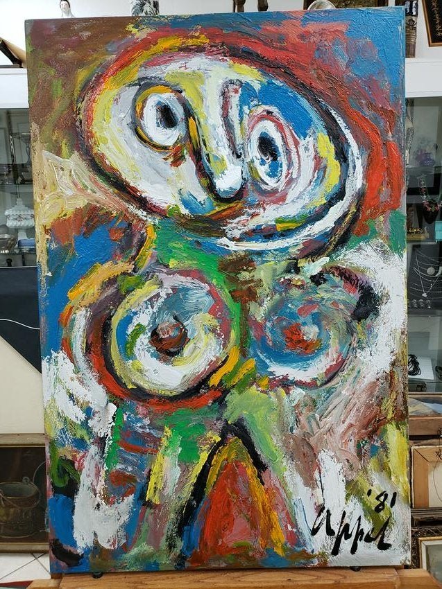 Manner Of Karel APPEL (1921-2006): Mix media on canvas 36" x 24"