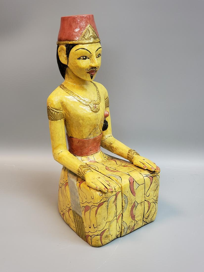 ANTIQUE THAILAND HAND PAINTED WOODEN MAN SCULPTURE (1 of 4)