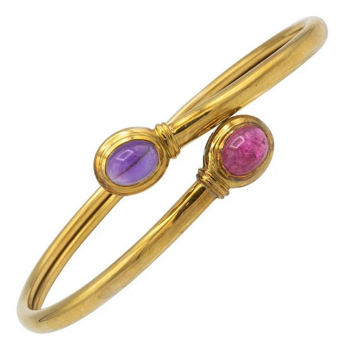 Vintage Van Cleef & Arpels 1 Carat Pink Tourmaline & 1: Designer: Van Cleef & Arpels Gemstones: Pink Tourmaline = 1 carat Amethyst = 1 carat Metal: 18K Yellow Gold Hallmark: VCA Condition: Excellent with no signs of use and is in excellent condition