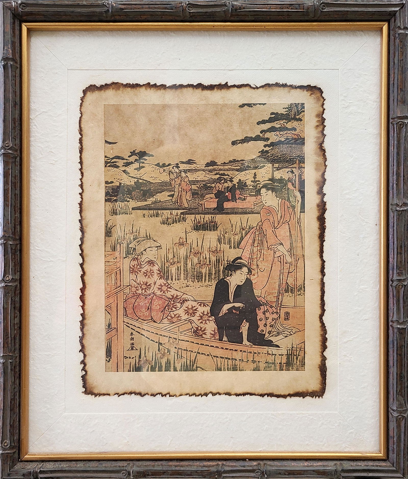 Antique Japanese color etching engraving (1 of 2)