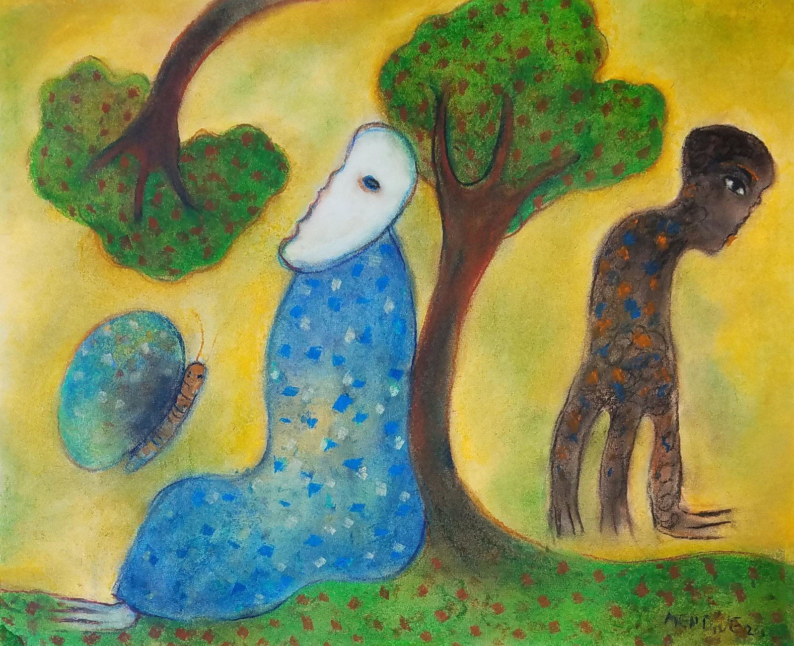 Manuel MENDIVE (1944) PASTEL ON PAPER: 14" X 17" FRAMED AND IN EXCELLENT CONDITION