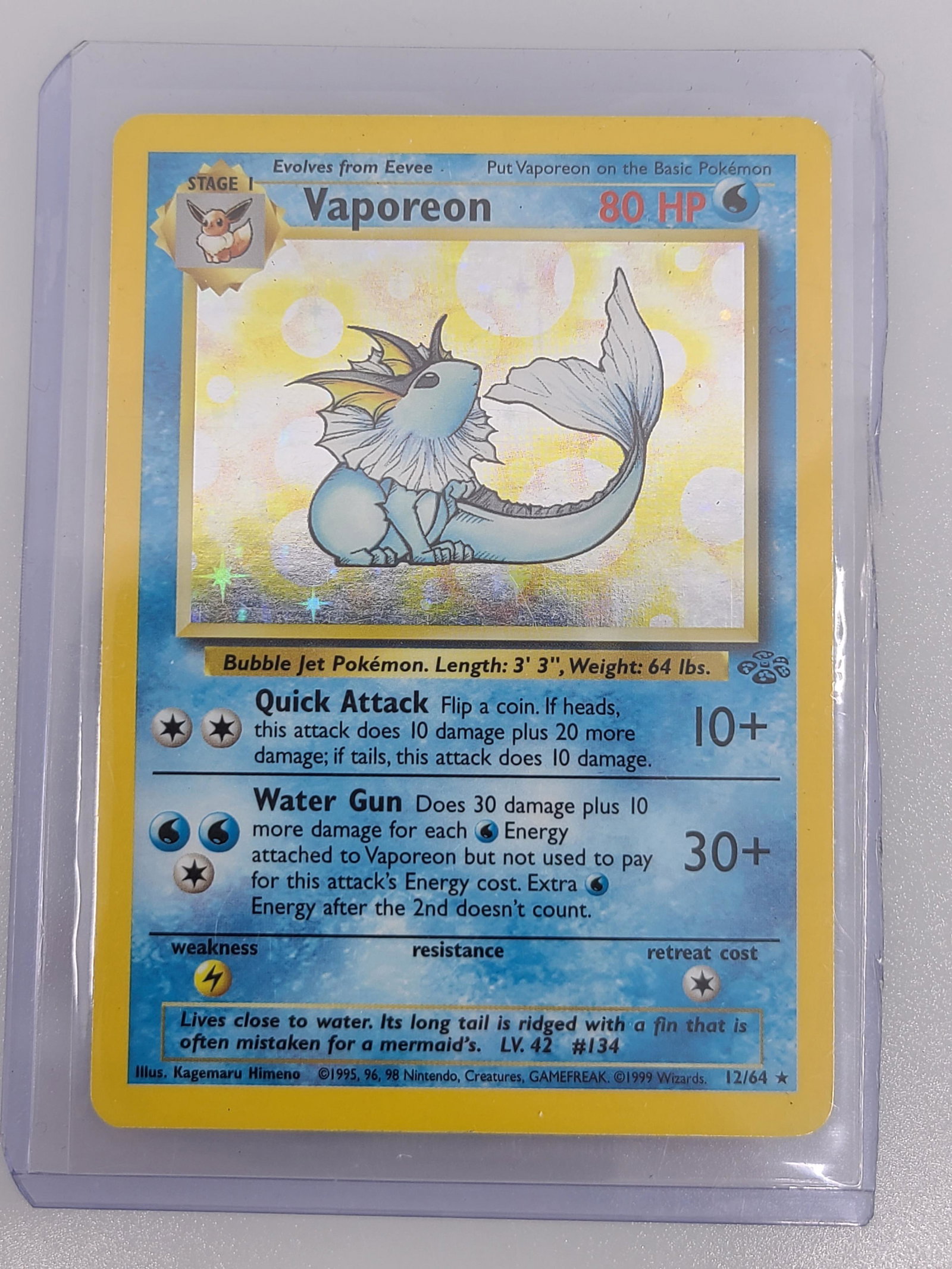 Vintage Vaporeon Pokemon Card: Vaporeon Holo Pokemon Card Jungle Set 12/64 1998 VintagePre-Owned