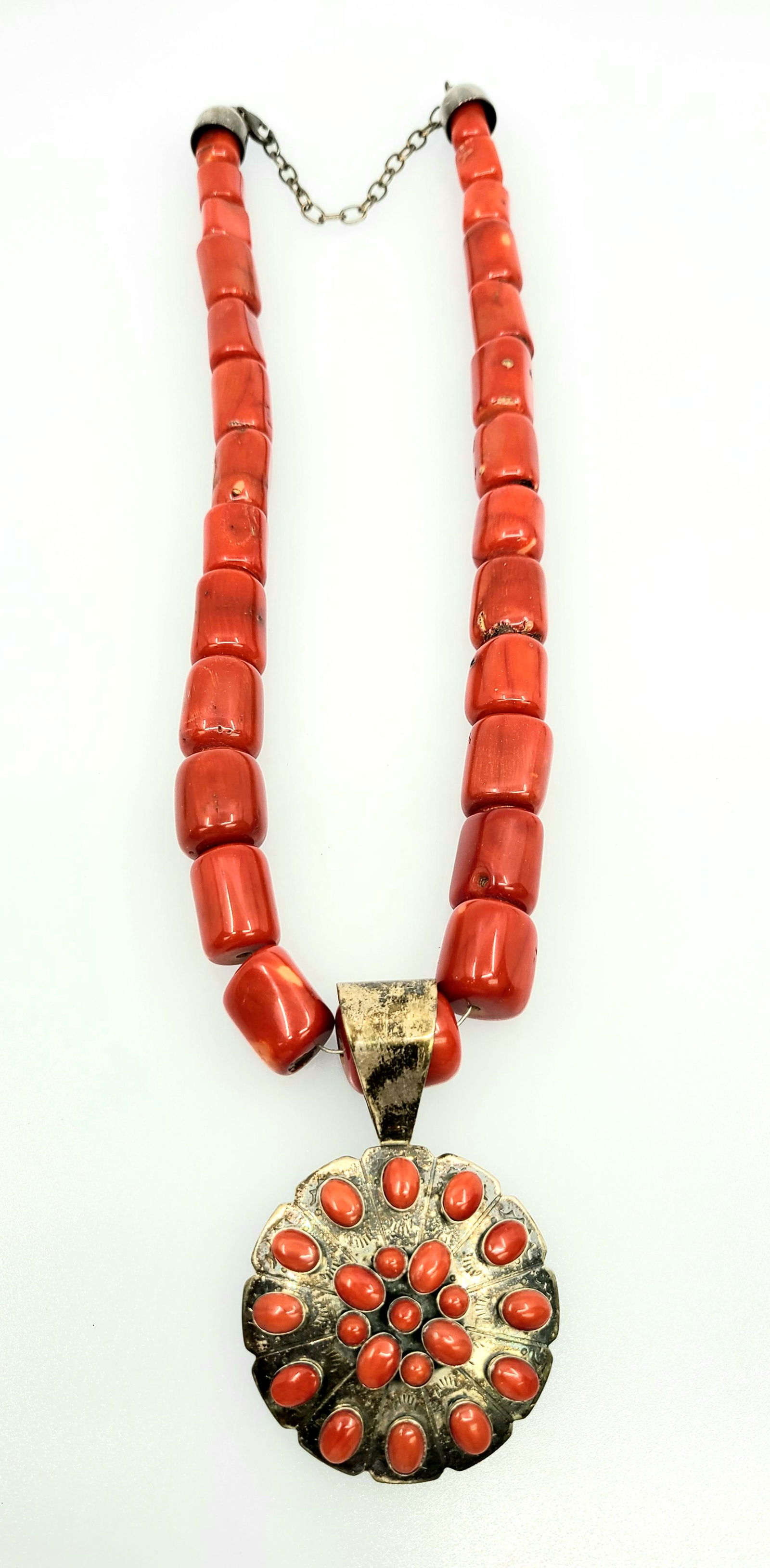 Native American Sterling Silver Red Coral Necklace (1 of 3)