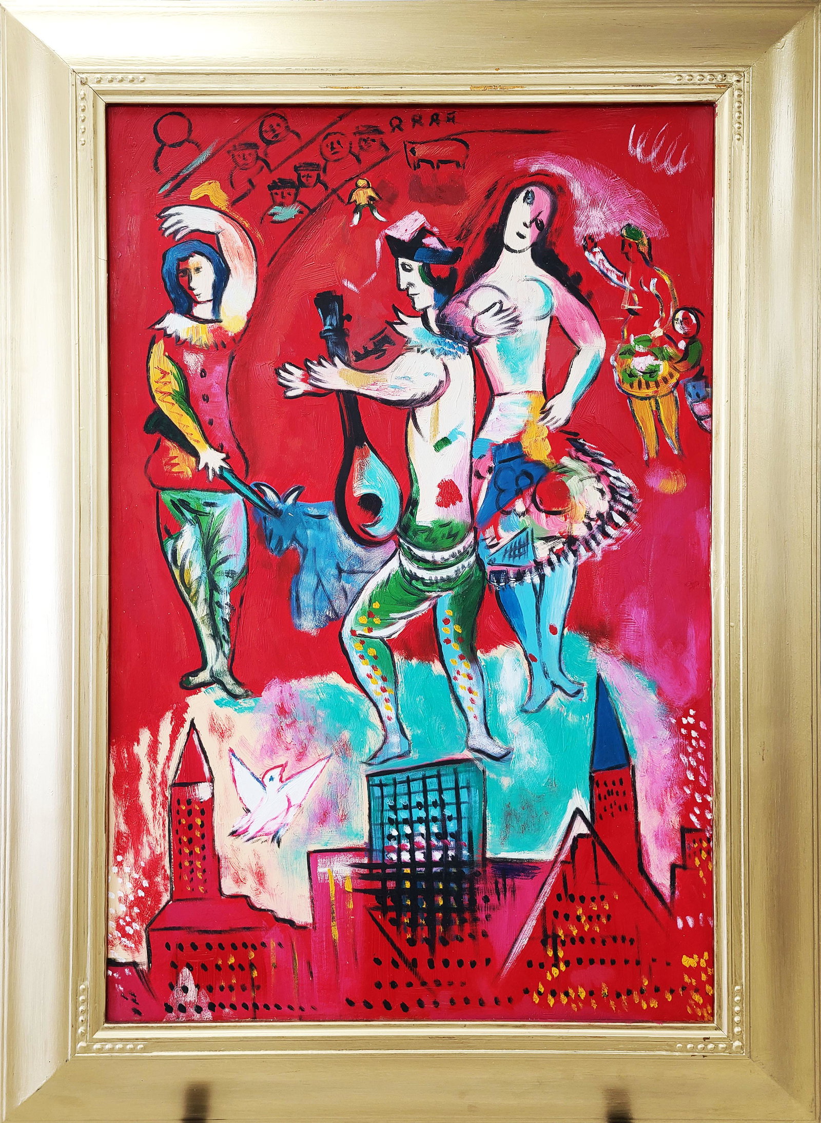 Manner of Marc Chagall: oil on canvas 35.50" x 24" excellent condition
