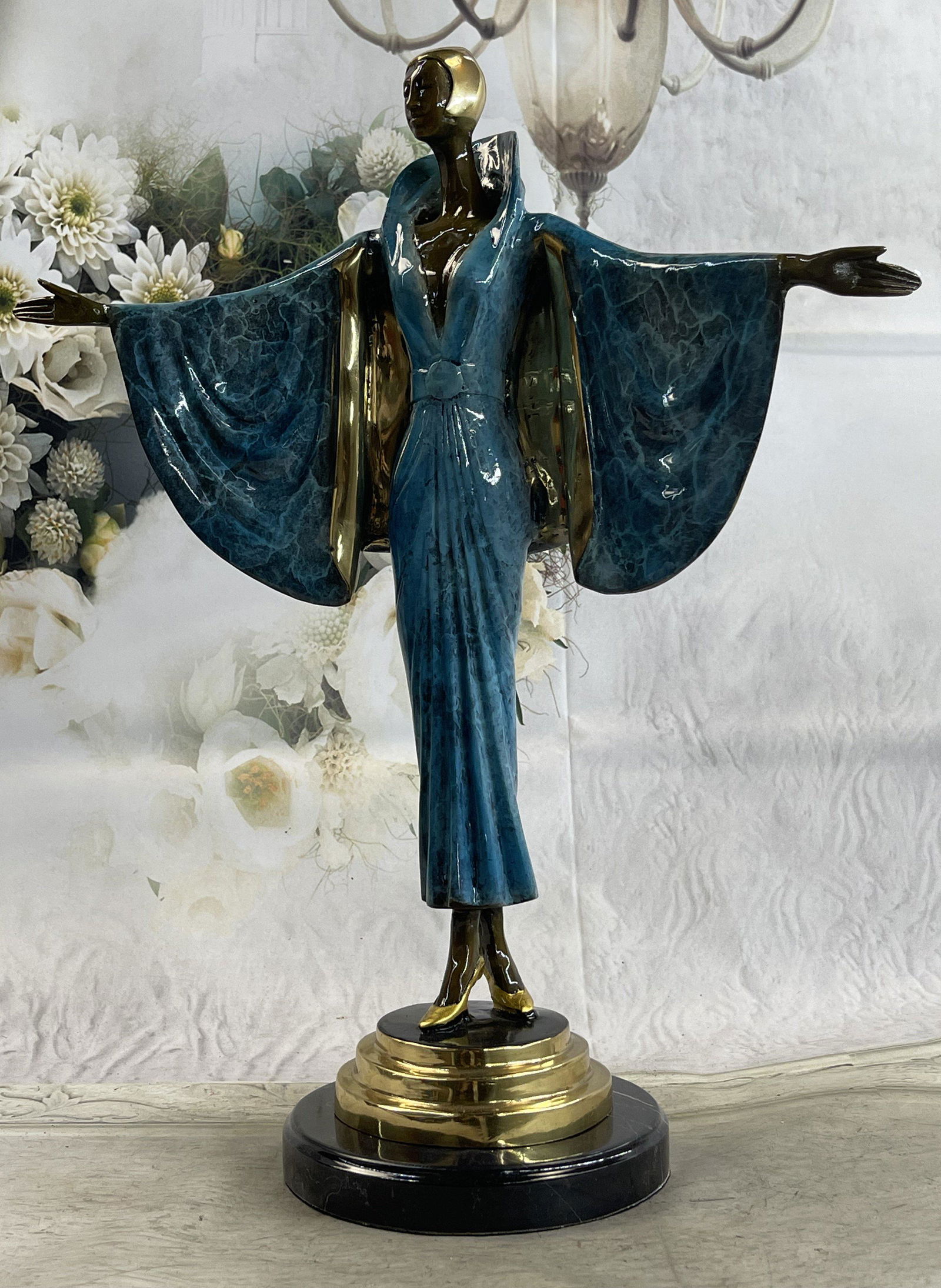 ERTE ART NOUVEAU BRONZE SCULPTURE: Total Dimensions: Height 19'' x Width 15''Approximate Weight: 15 LBSOriginal Reproduction: Reproduction
