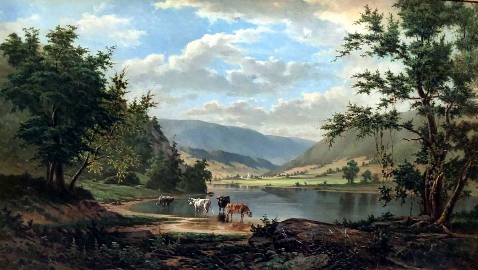FREDERICK DE BOURG RICHARDS 1822-1903: AmericanSize: 37x56 w/frame. Medium: oil on canvasSigned and dated: lower right 1880. Scene: Hudson River landscapeArtist BioFrederick De Bourg Richards: Frederick De Bourg Richards was born in Delawa