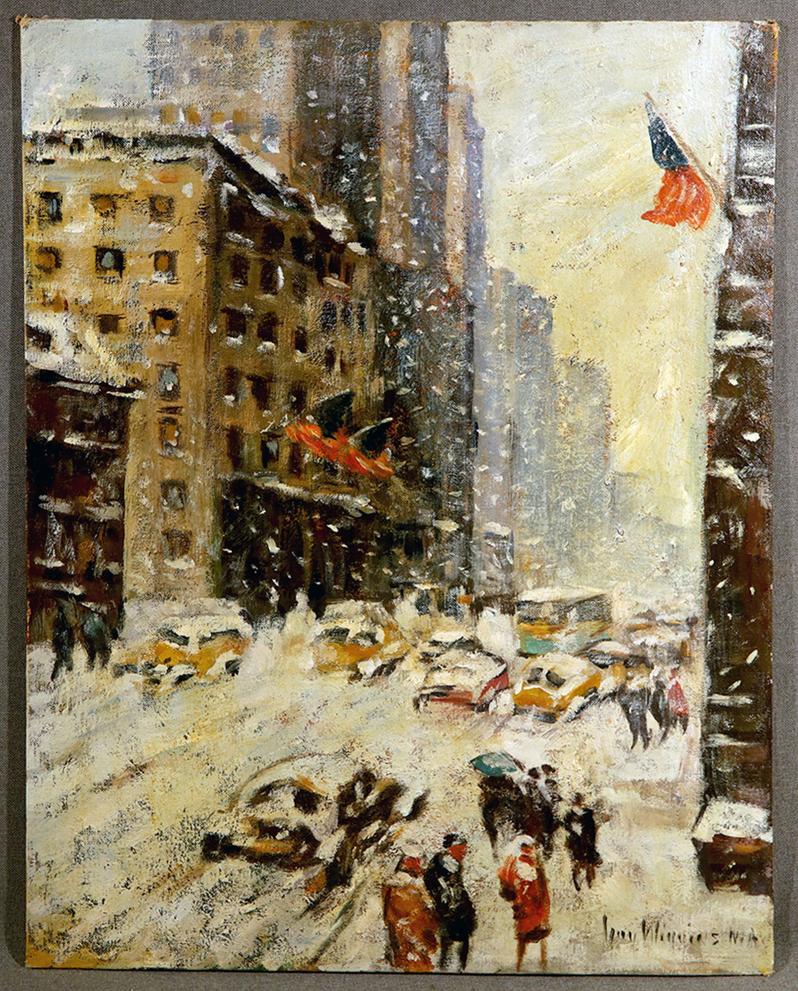 Guy Carleton WIGGINS: oil on canvas mounted on board 20"x16" New York City view