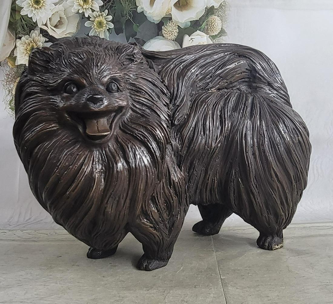 Life Size Pomeranian Dog Puppy Bronze Statue Sculpture (1 of 4)