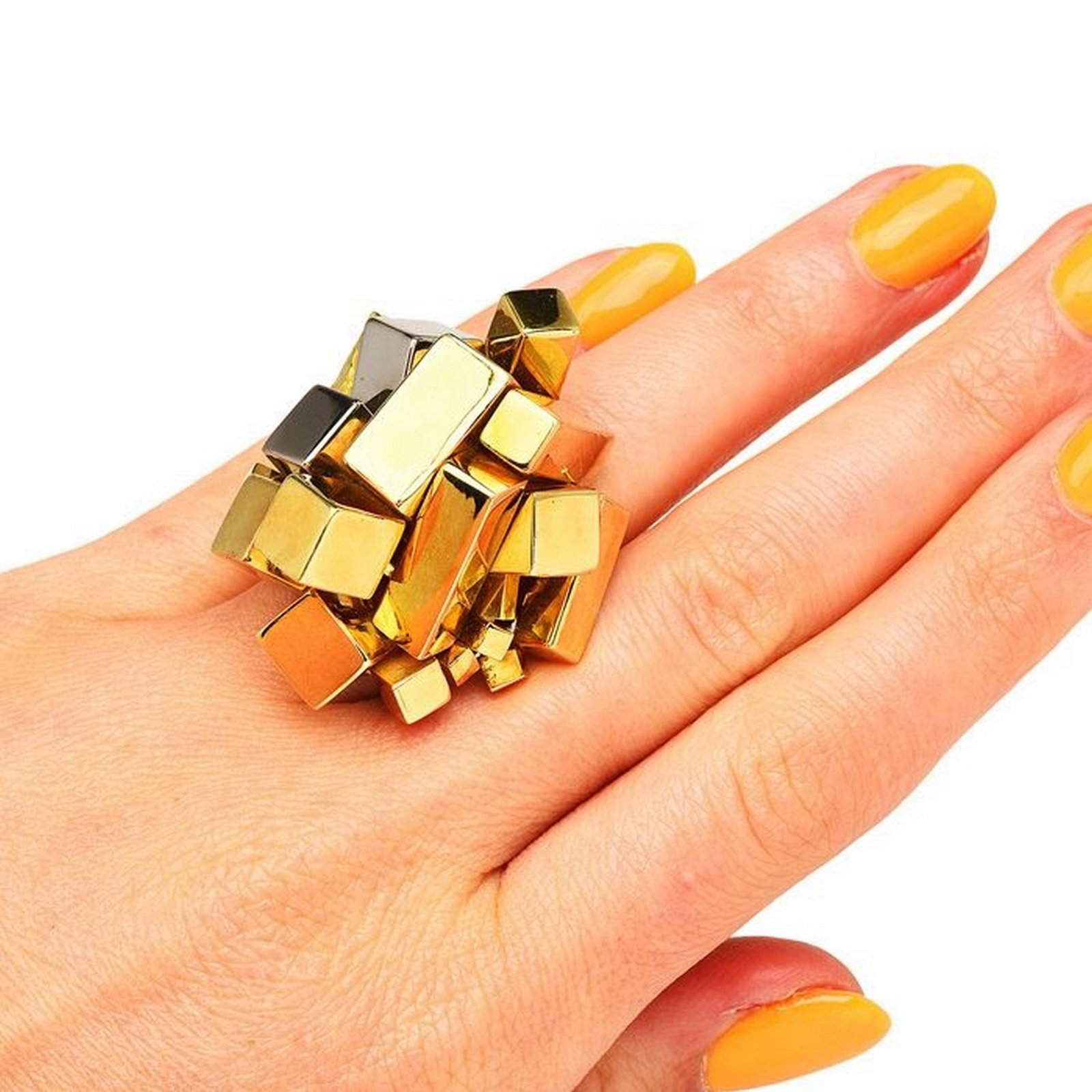 ALFRED KARRAM MODERNIST 18K GOLD GEOMETRIC LINGOT NUGGET COCKTAIL RING (1 of 5)