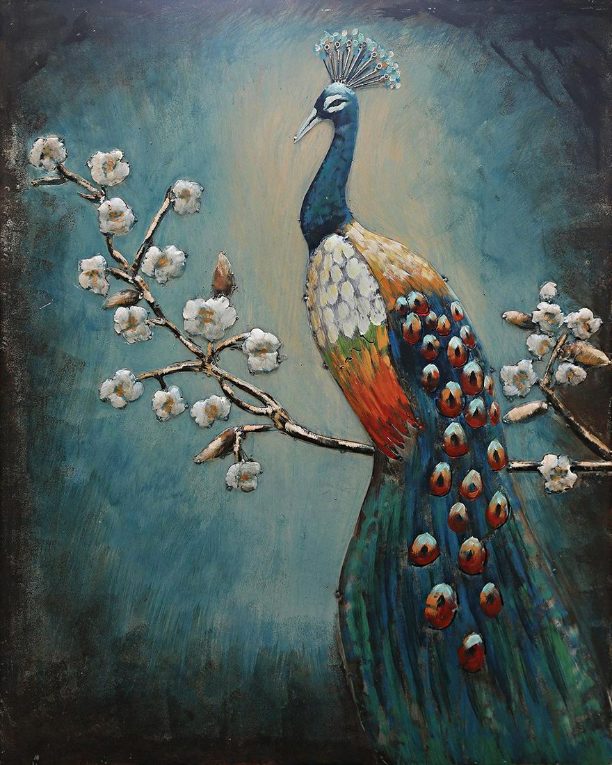 Huge Wall Mount Painting of a Colorful Peacock (1 of 2)