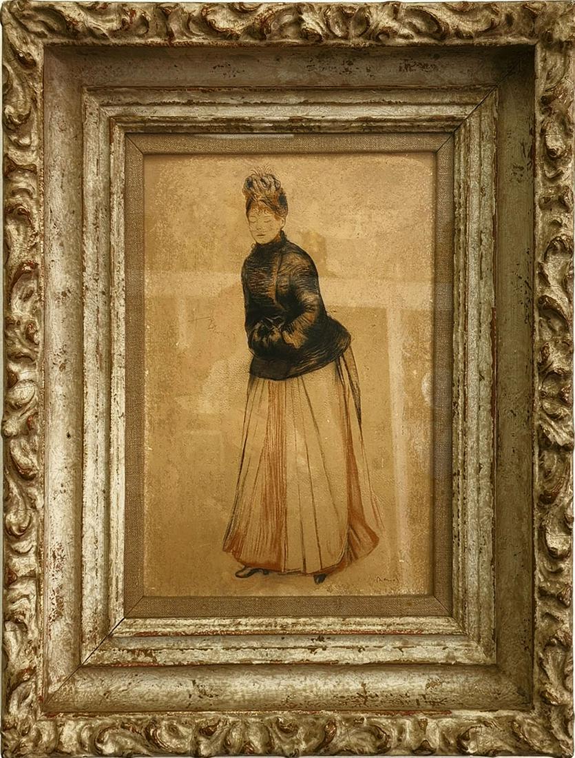 Renoir Antique Color Lithograph or Charcoal: 13.50" x 9.50" with frame 21.50" x 17.50" excellent condition.