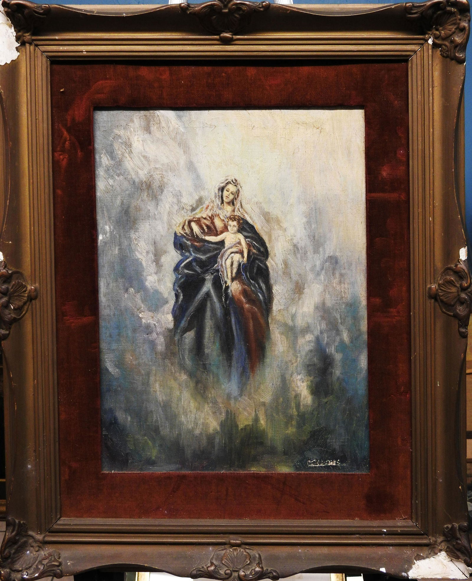 Madonna And Child oil on board: 15" x 11"