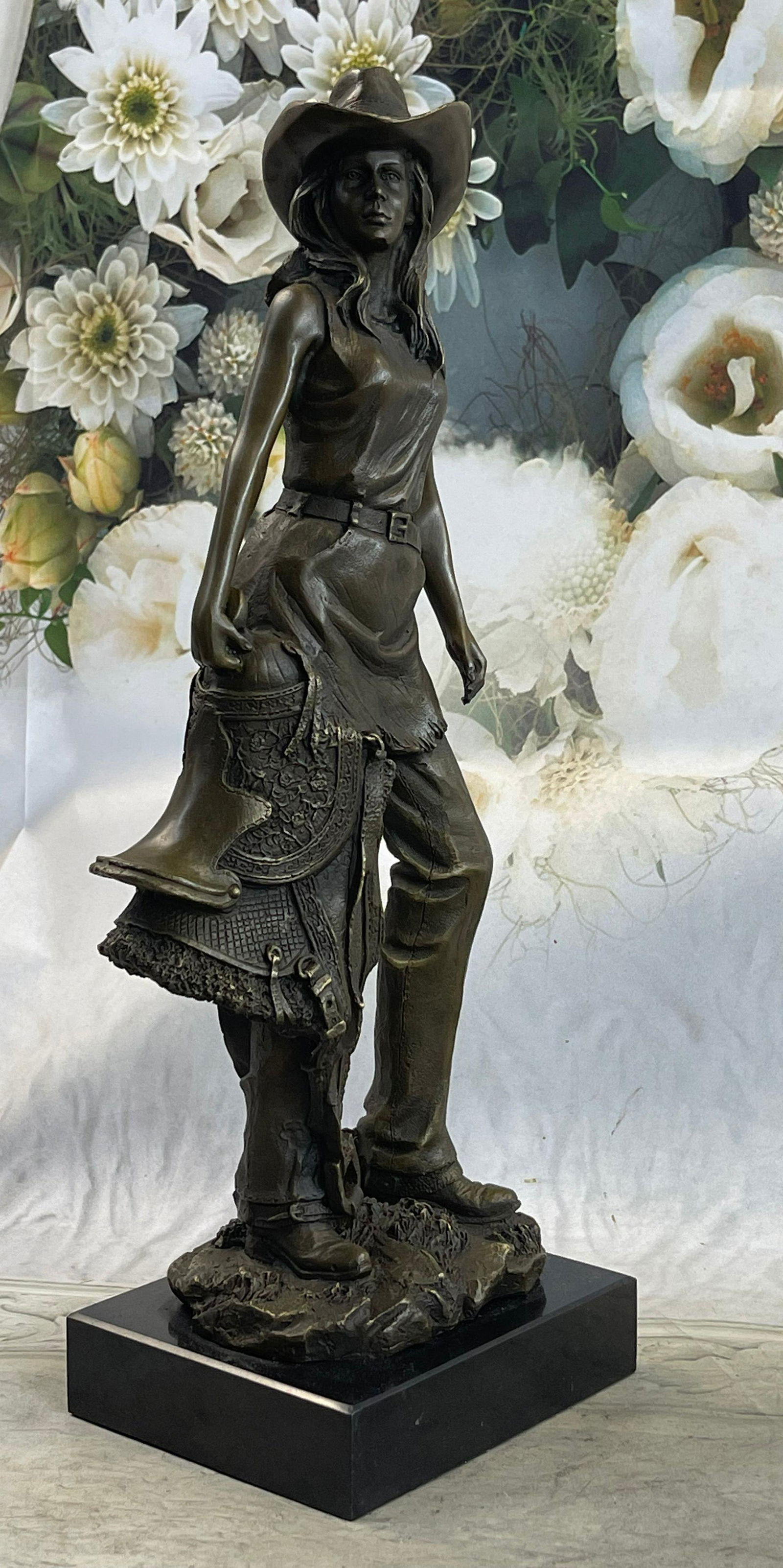 Original Signed Kamiko Hot Cast Cowgirl with Saddle Bronze Statue Sculpture (1 of 4)