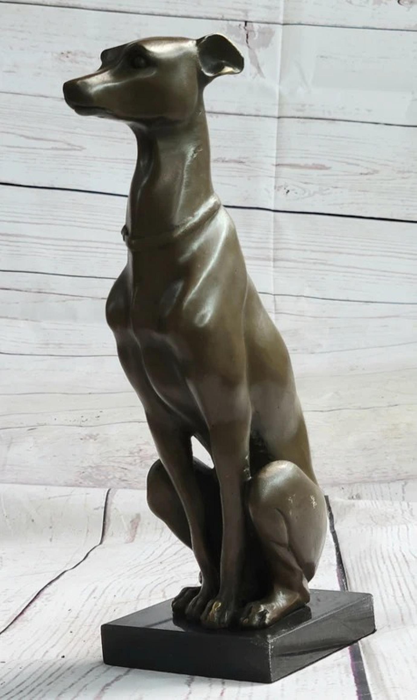Greyhound Whippet Slender Dog Bronze Metal Modern Art Sculpture Statue Figure Marble Base (1 of 4)