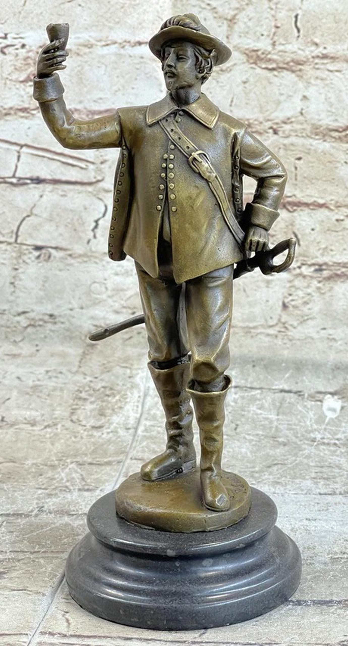 Real Pure Classic Bronze Cavalier Cavalry Soldier Renaissance Sculpture (1 of 4)