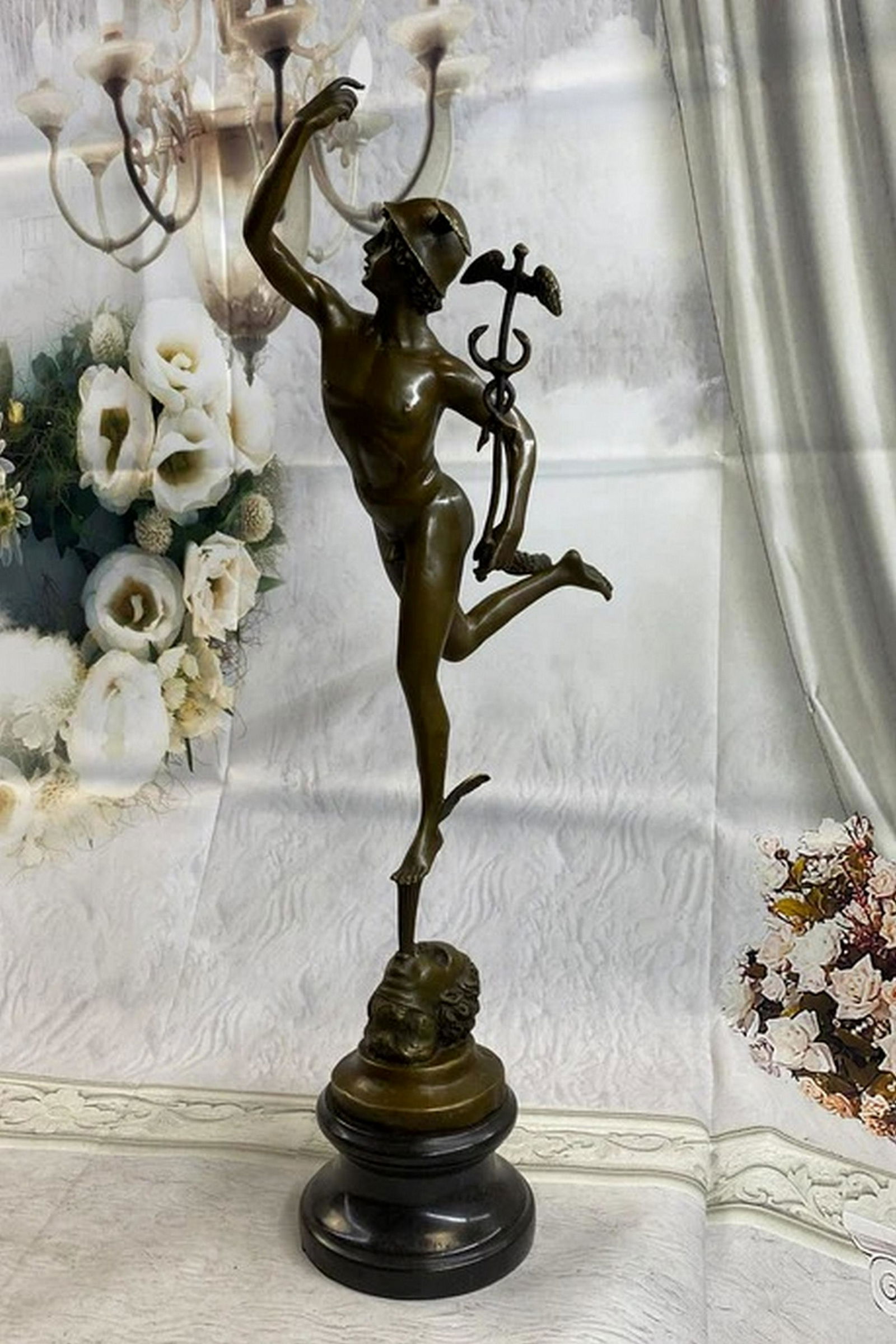 Flying Mercury Hermes w/ Caduceus Bronze Statue (1 of 4)