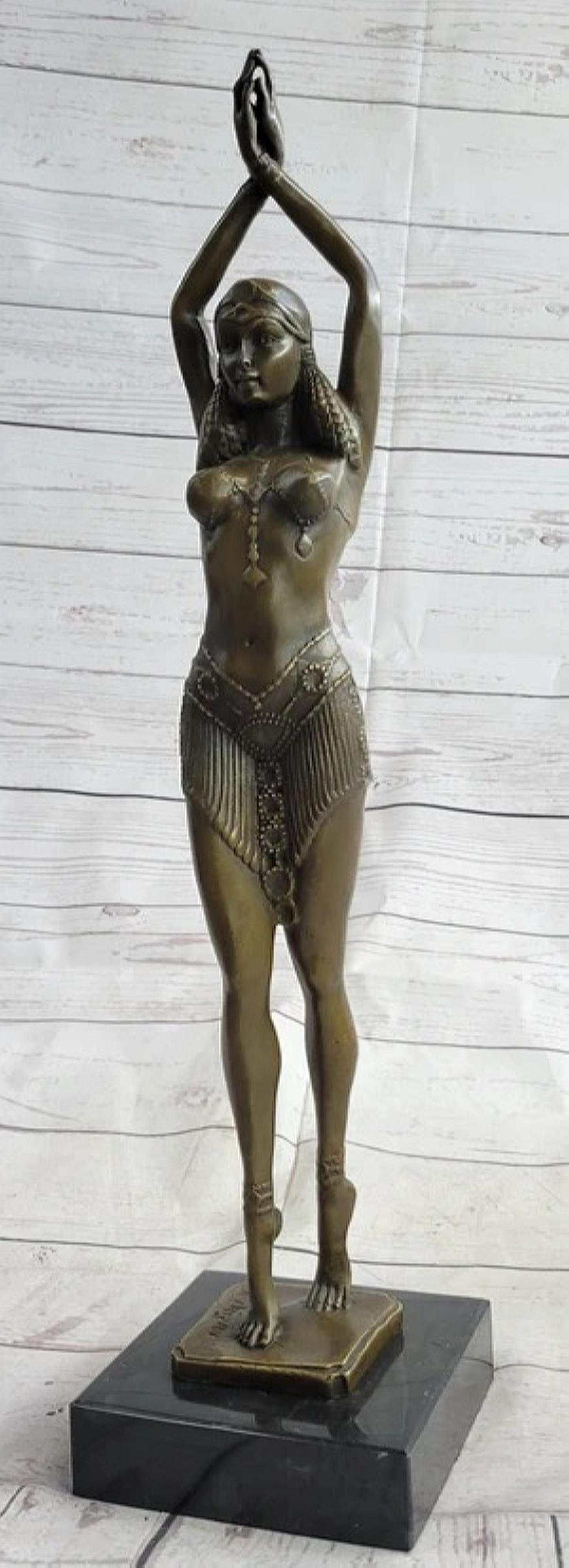 Chiparus Star Dancer Girl Art Deco Bronze Statue Sculpture Figure on Marble Base 14" x 7" (1 of 4)