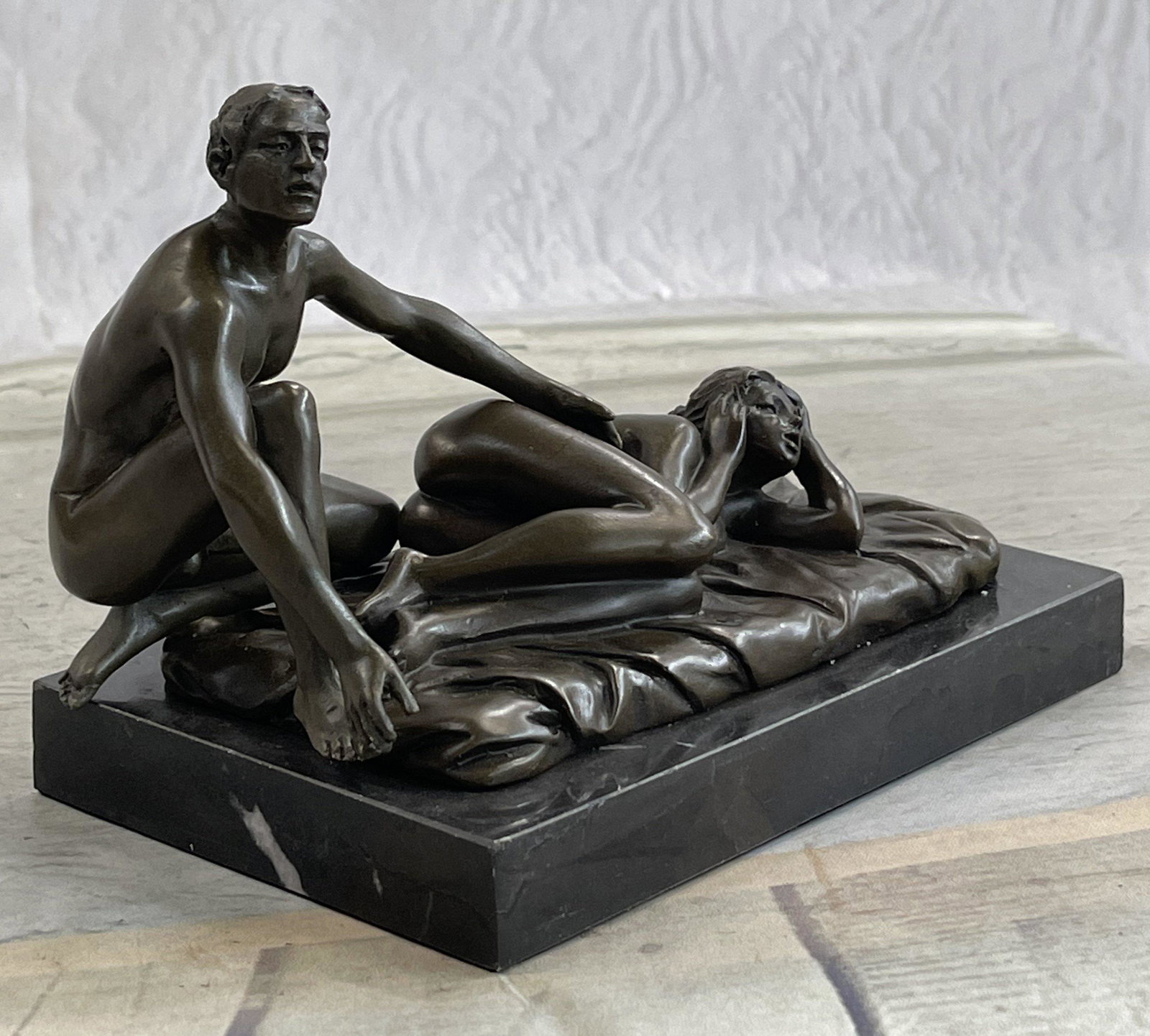 2 pcs Original Signed Patoue a Couple Having Sex Bronze Sculpture Marble Statue (1 of 5)