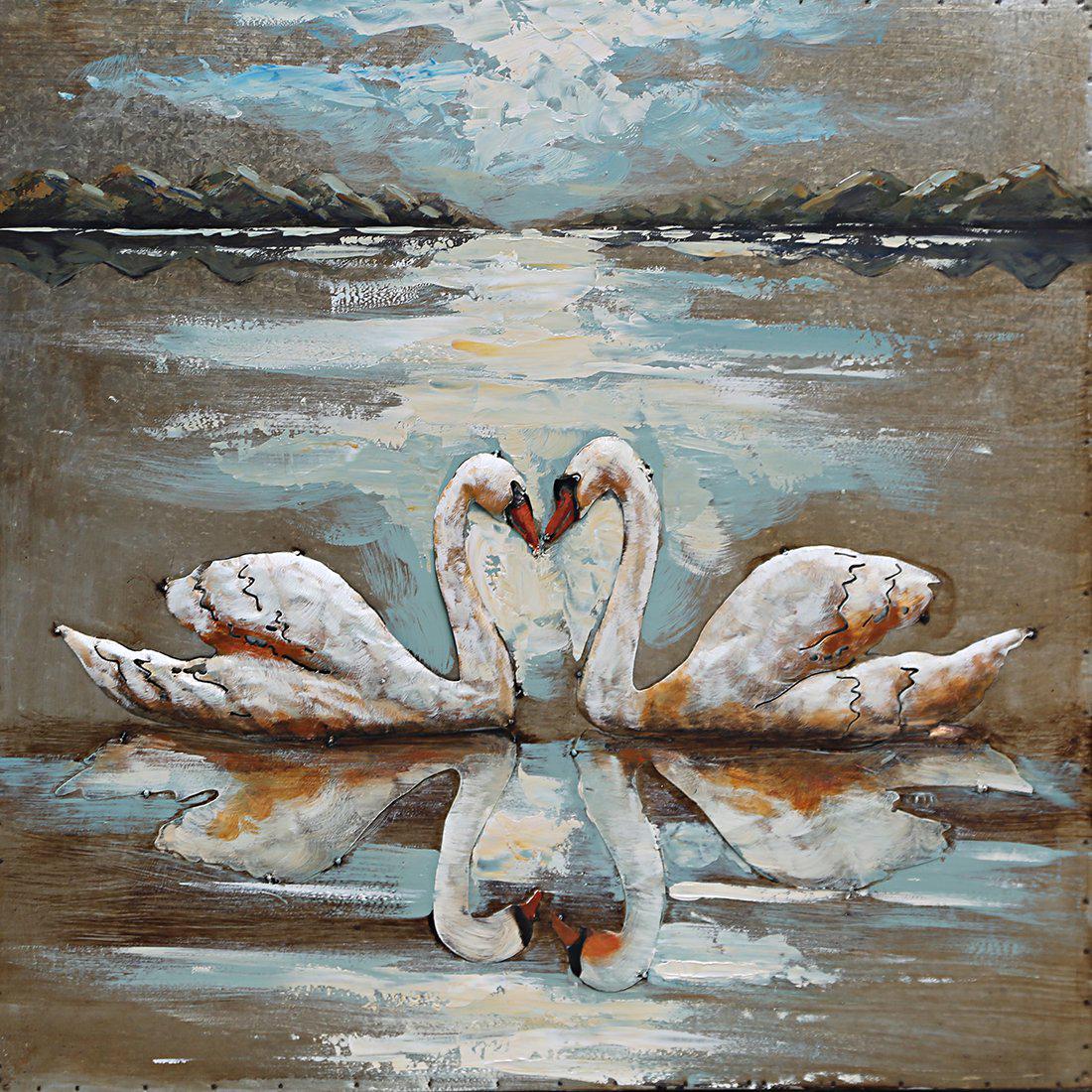 Two Swan Love Bird 3 Dimensional Wall Mount Painting (1 of 2)