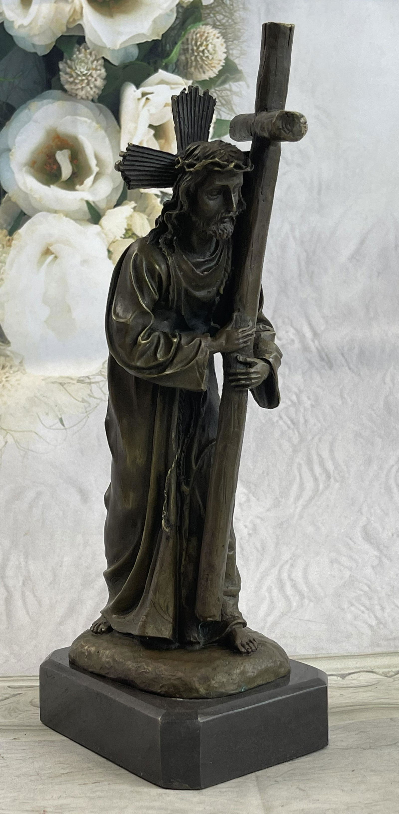 Valli Jesus Christ Forced To Carry Cross Bronze Statue: Total Dimensions: Height 12'' x Width 5''Approximate Weight: 9 LBSOriginal Reproduction: Original