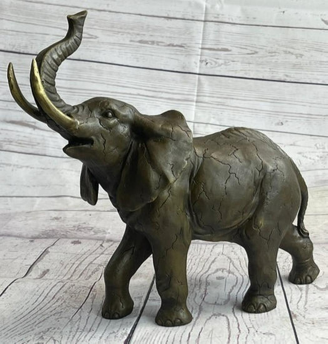 Elephant Bronze Metal Figurine Figure Sculpture Decor 11" x 13" (1 of 4)