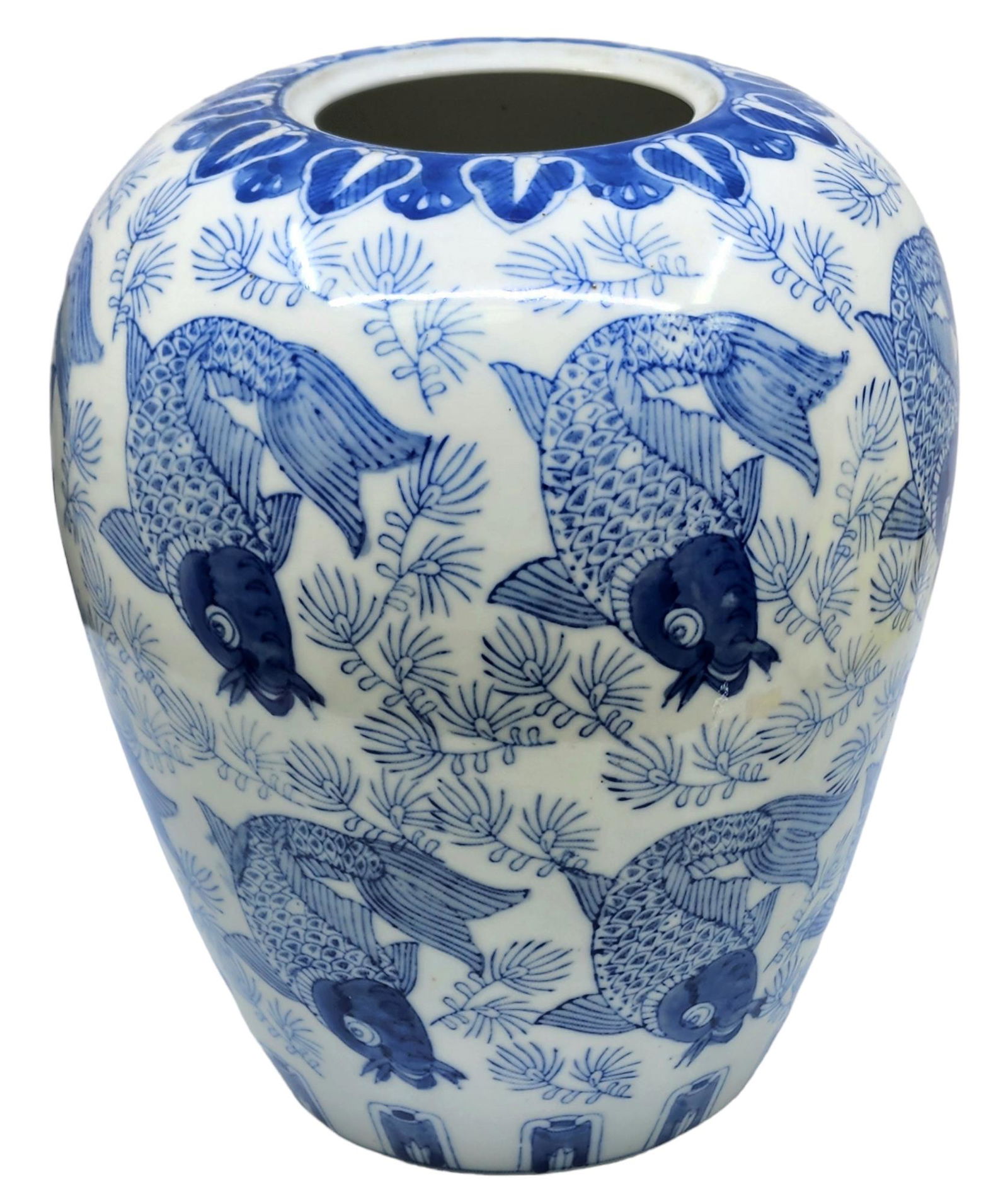 Chinese blue and white porcelain fish vase (1 of 2)