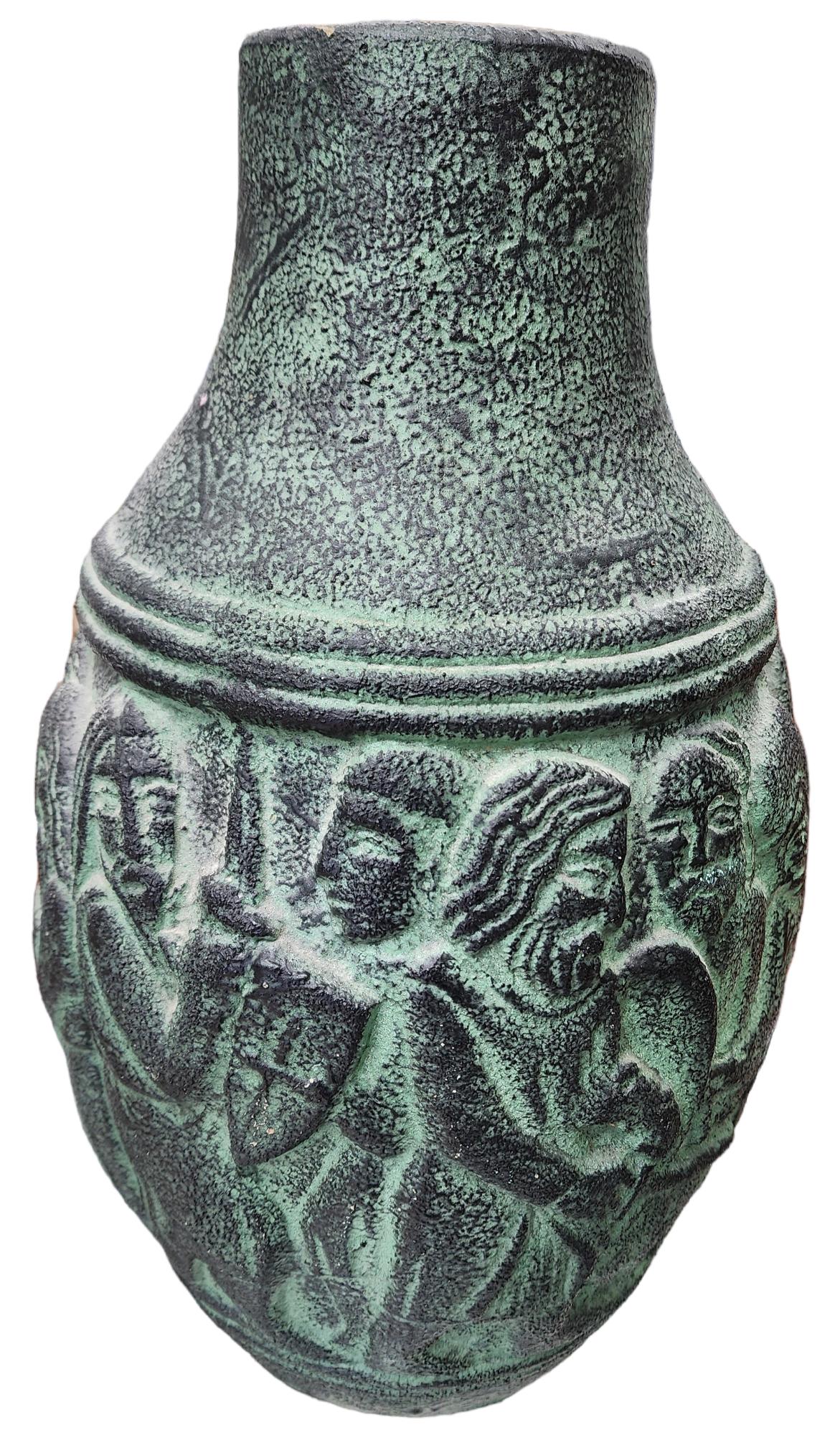 Antique Spain Ceramic Vase: hand painted and singed 17.50" ht x 10'