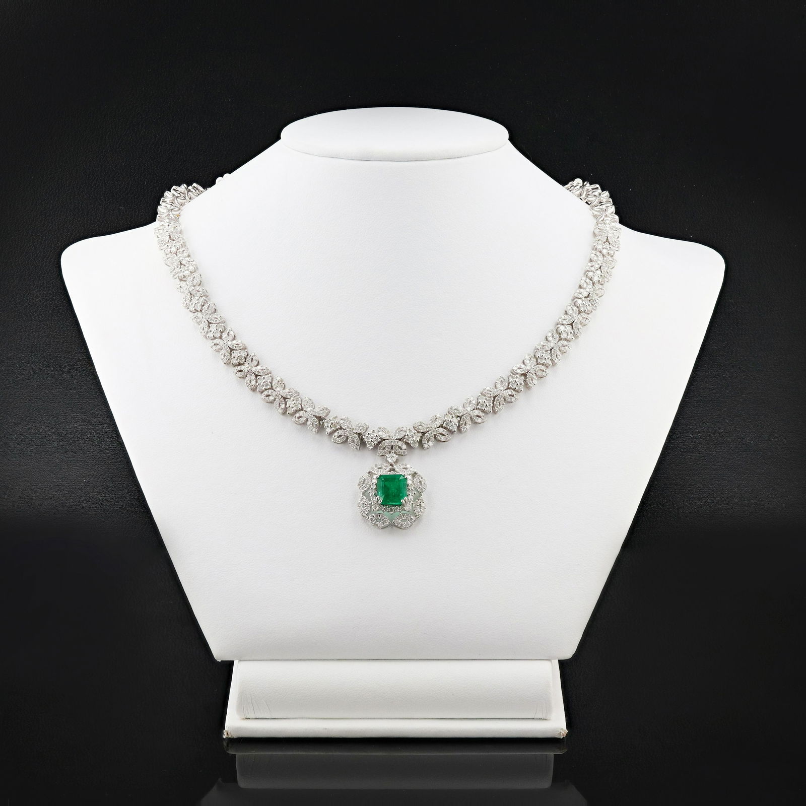 2.94ct Emerald and 7.61ctw Diamond 18K White Gold Necklace (1 of 3)