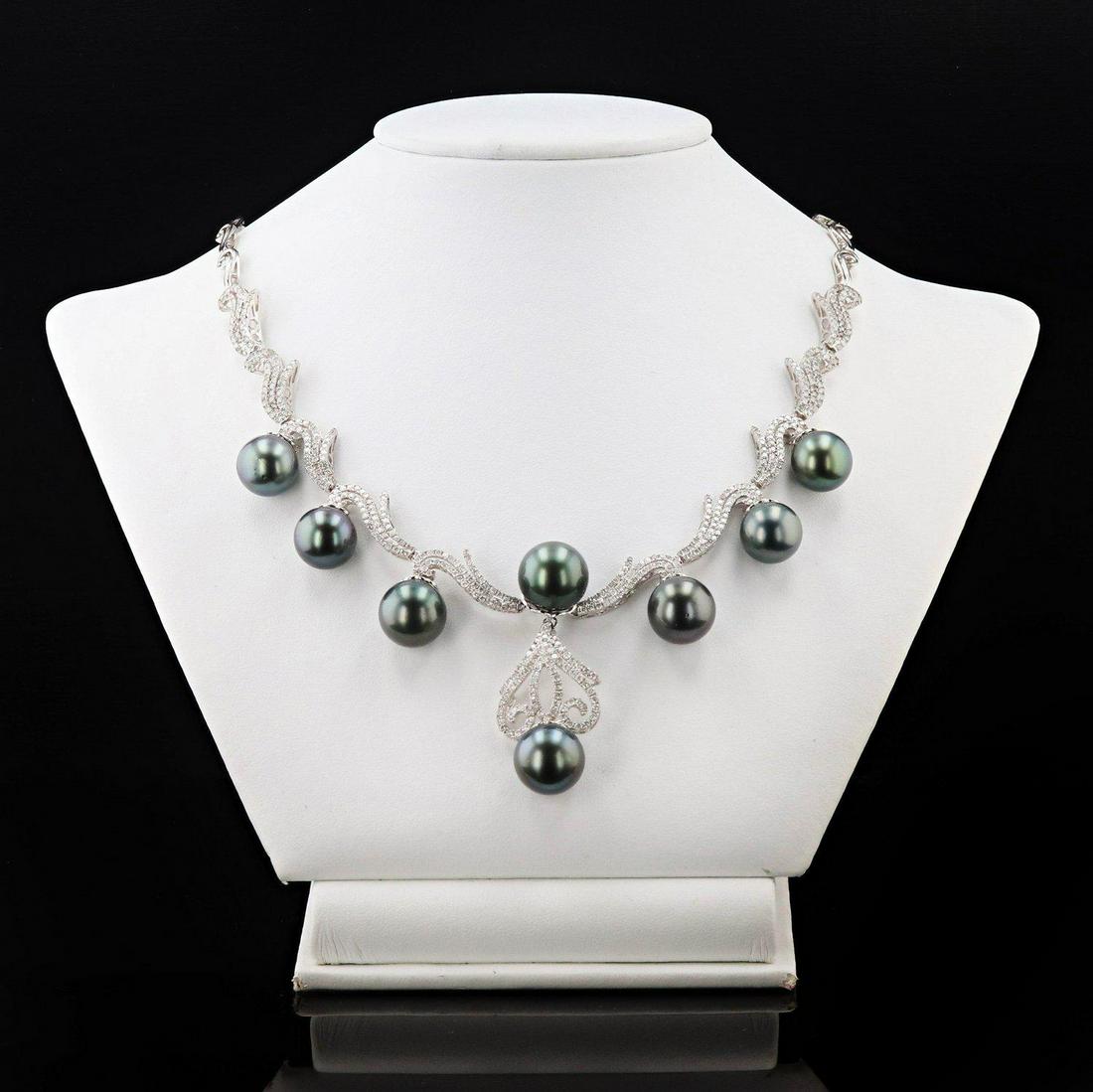 11.5mm to 12.5mm Tahitian Pearl and 4.58ctw Diamond 14K White Gold Necklace (1 of 3)