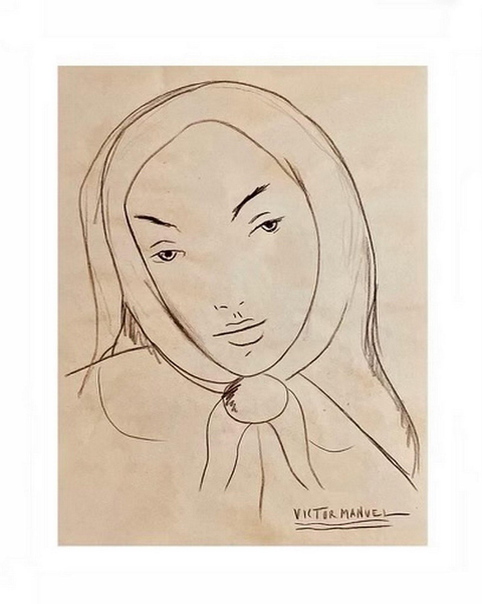 Victor Manuel wirh COA: Crayon on paper 28 cm x 22 cm