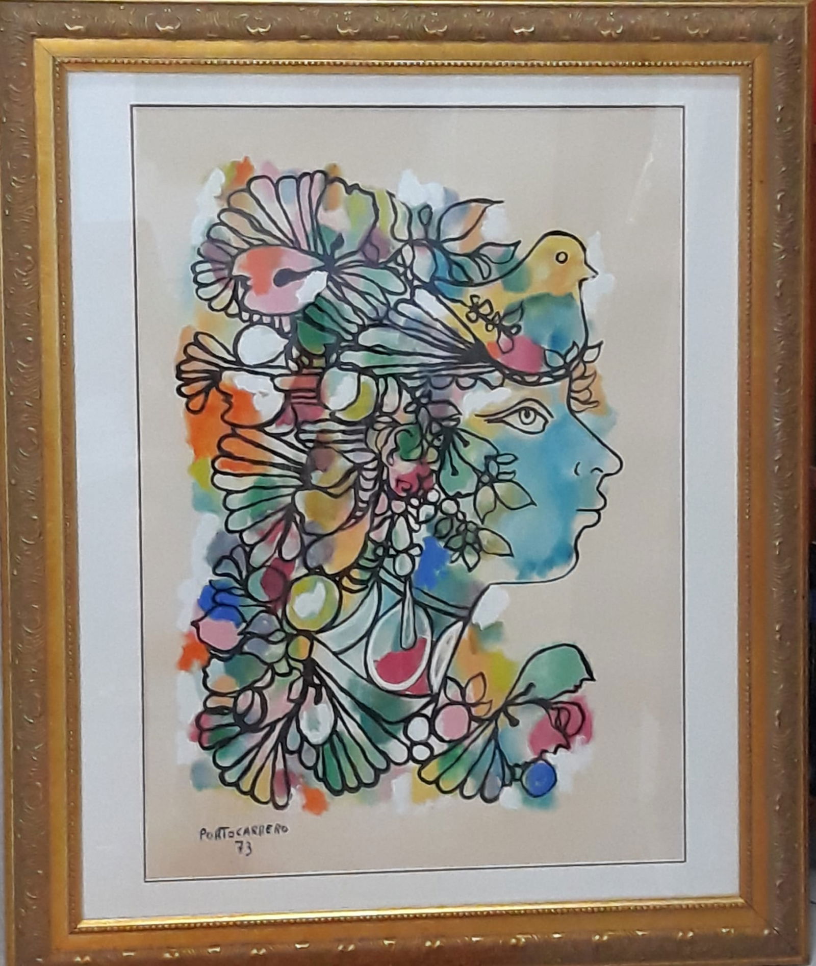 Rene Portocarrero: tempera on board 30" x 22" 1973