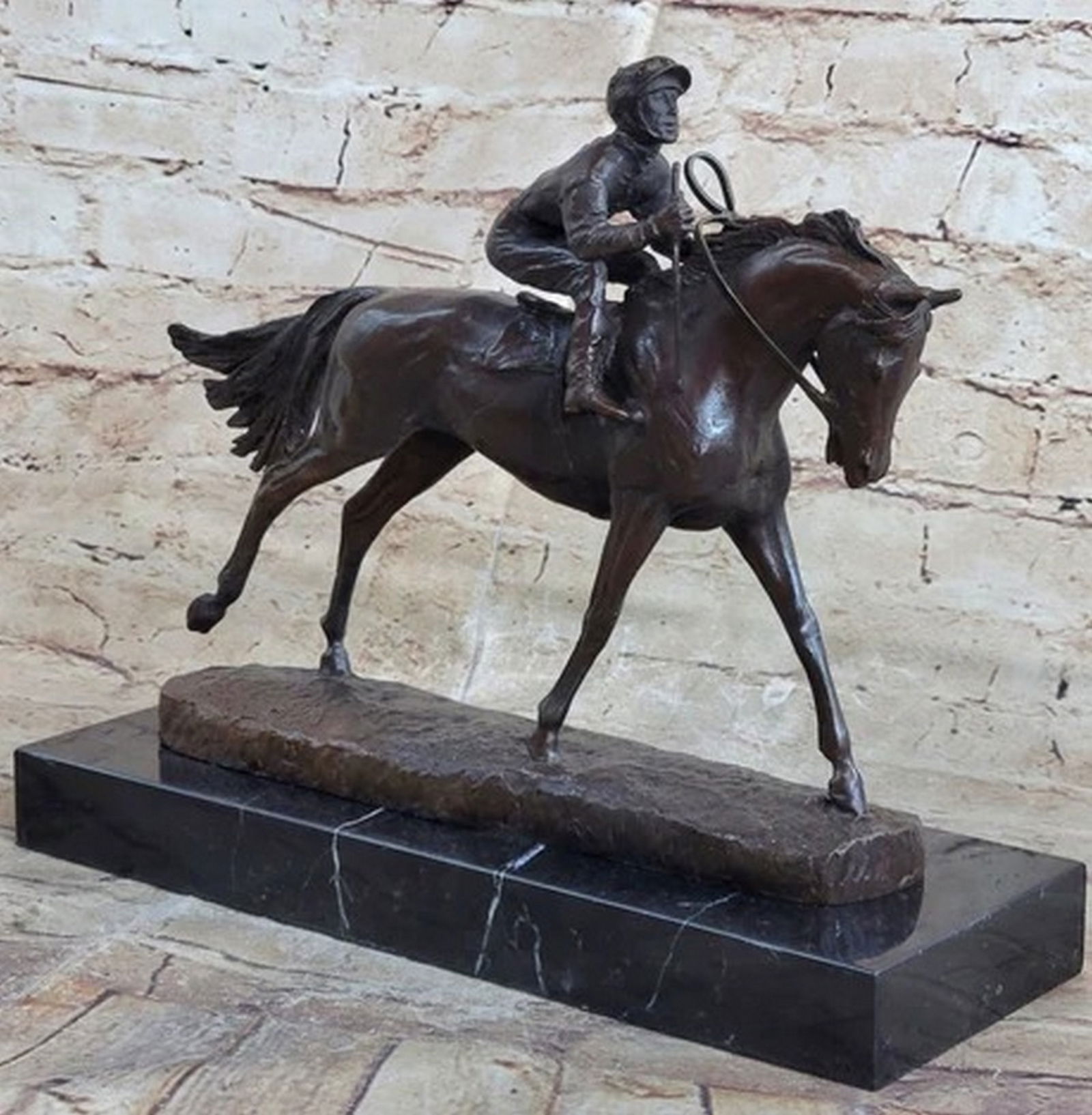 Handmade Bronze Sports Art Sculpture Jockey Horse Racing Kentucky Derby Statue (1 of 4)
