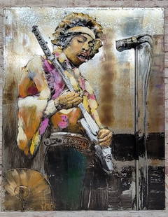 Jimi Hendrix 3D Wall Art Mixed Media Painting on Metal Canvas Electric Guitar: Total Dimensions: Height 40'' x Width 32''Approximate Weight: 16 LBSOriginal Reproduction: Original