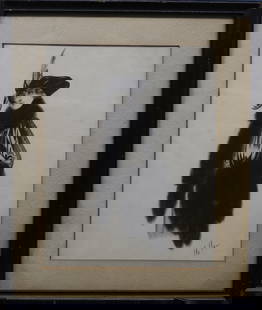 Heller art deco ink on paper drawing: 9.25" x 7.25'