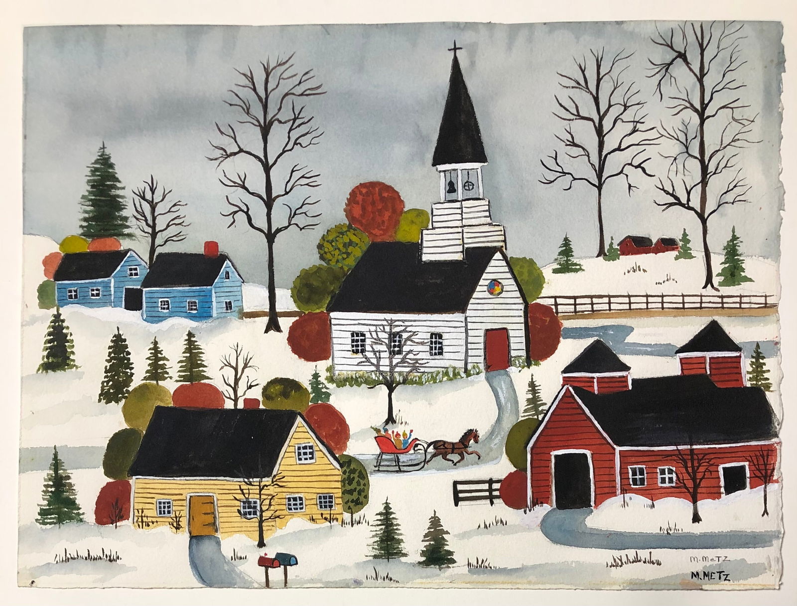 Signed M. Metz gouache on paper (1 of 1)