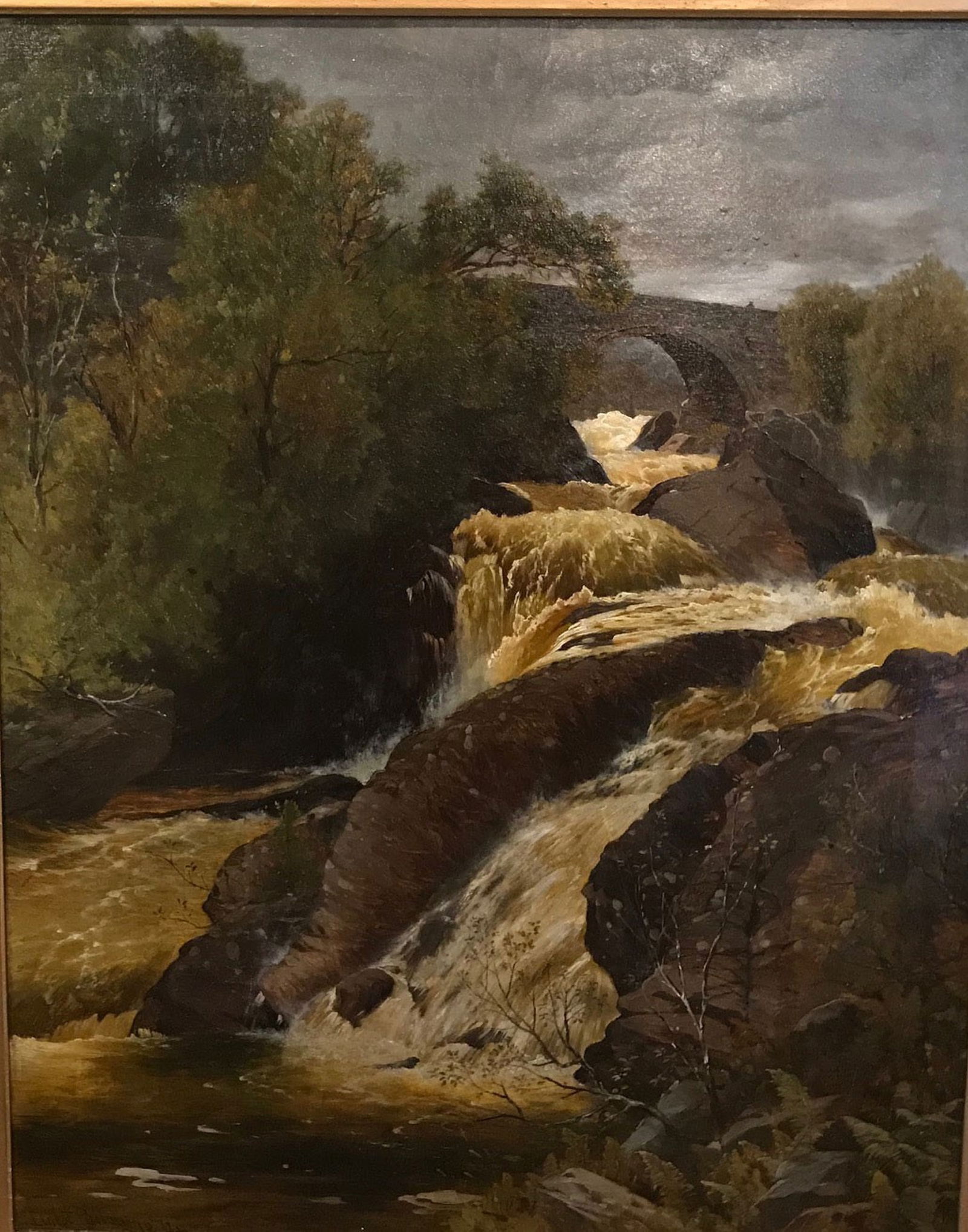 ERNEST PARTON 1845 - 1943: AmericanSize: 30 x 25. Medium: oil on canvasSigned: lower left Ernest Parton 1871Scene: Adirondacks rushing river