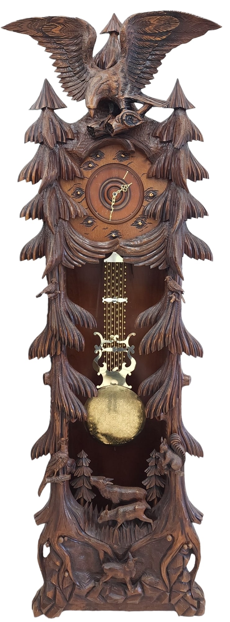 FINE EAGLE-TOPPED BLACK FOREST TALL CASE CLOCK (1 of 8)