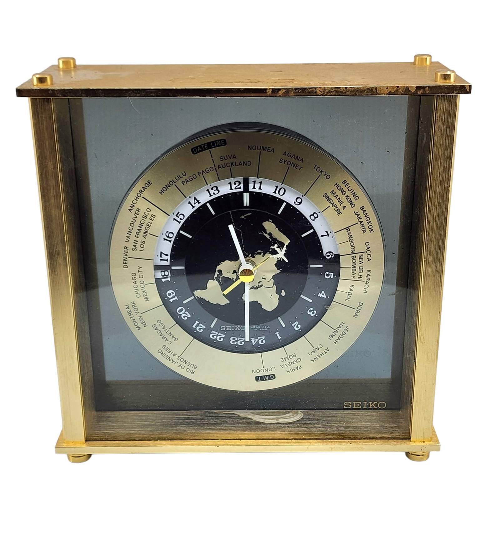 antique seiko mantle clock: 8.50" x 8.50" x 3.50"