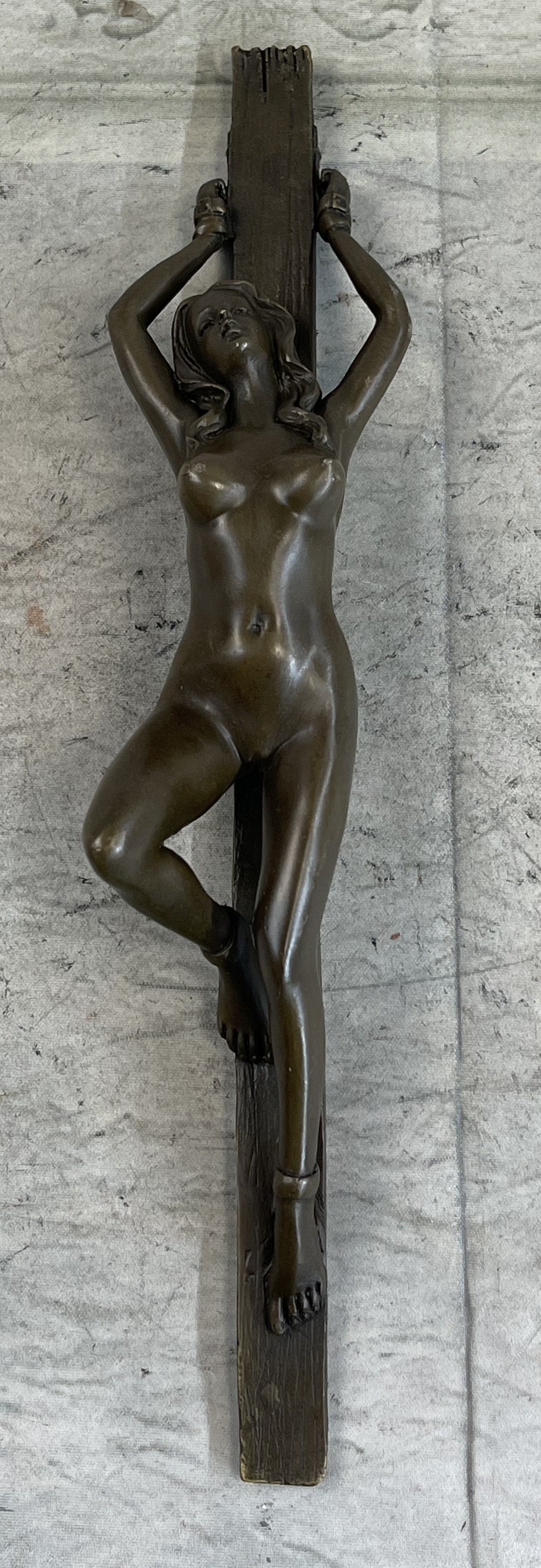 Patoue Wall Mount Hanging Erotic Bronze Sculpture: Total Dimensions: Height 11'' x Width 2''Approximate Weight: 4 LBSOriginal Reproduction: Original
