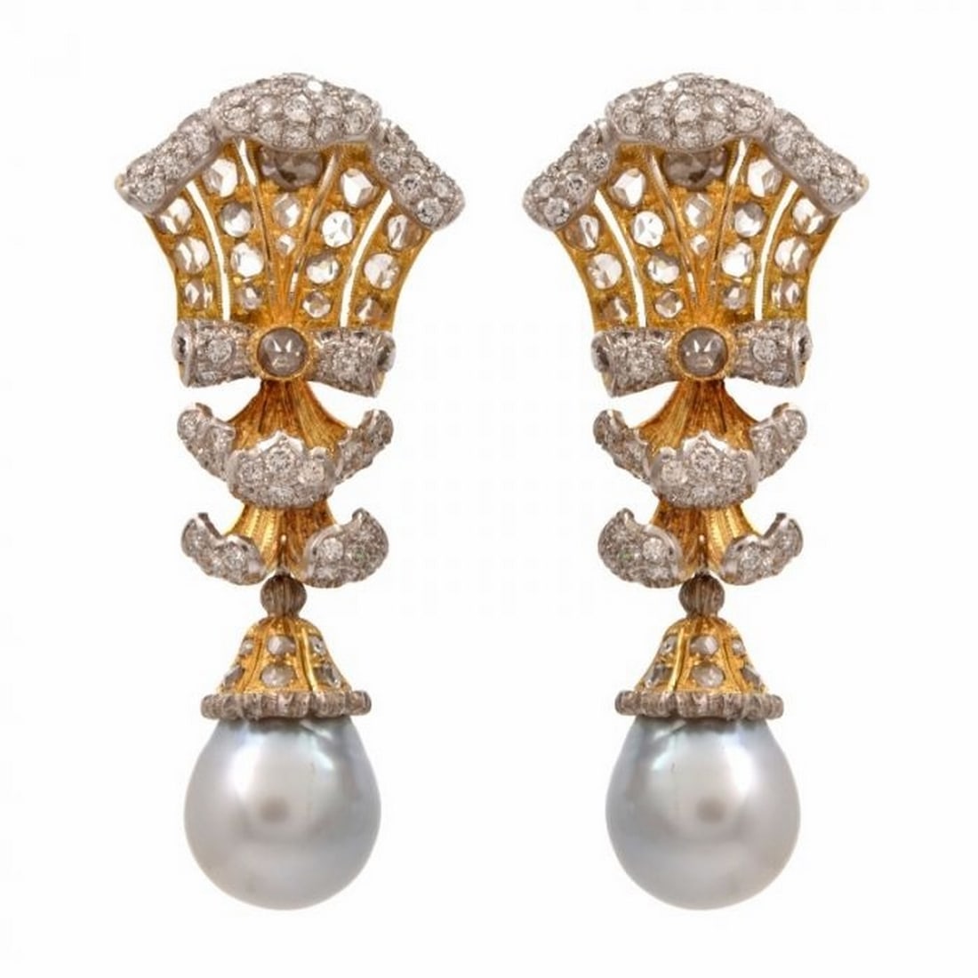 Buccellati Vintage Diamond Pearl 18k Gold Drop Earrings (1 of 4)