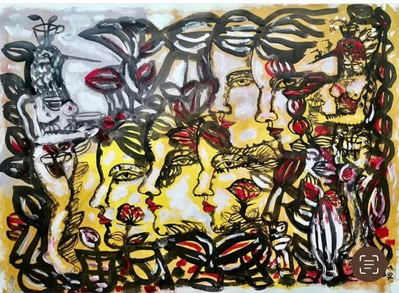 Zaida del Rio with Coa: Acrylic on fabric 50 cm x 84 cm Title La vida es bella