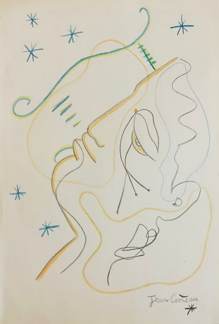 Jean Cocteau: Crayon on Cardboard. 19" 9.6 inch