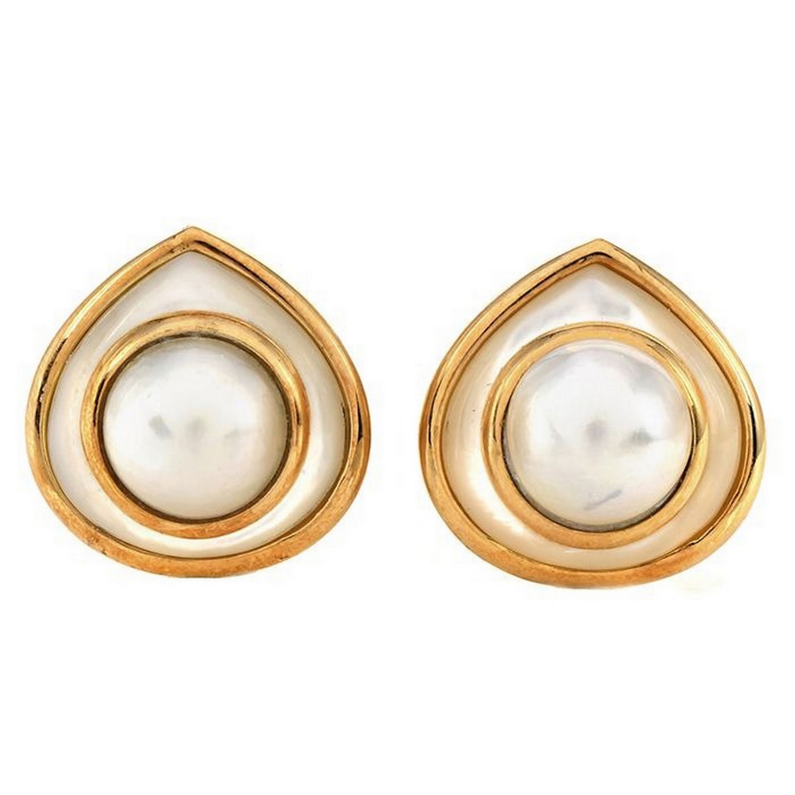 Estate Marina B. mother of pearl move Pearl 18k Gold clip-on Earrings (1 of 4)
