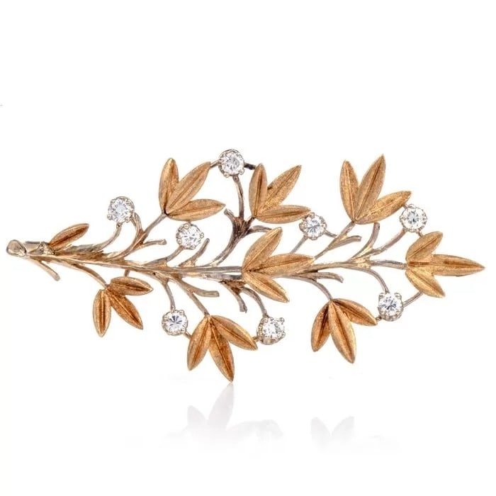 Buccellati Vintage Diamond Flower 18k Gold Spray Pin (1 of 3)