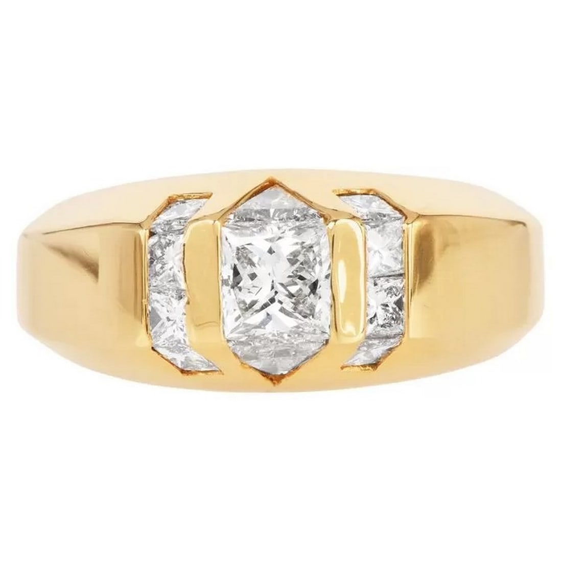 Estate 2.50cts Diamond 18K Gold Dome Edged Men's Signet Ring (1 of 4)