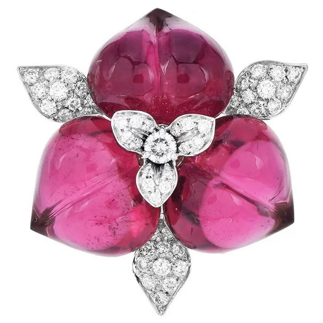 Estate Sugarloaf Carved Tourmaline Diamond 18K Brooch Pin (1 of 4)