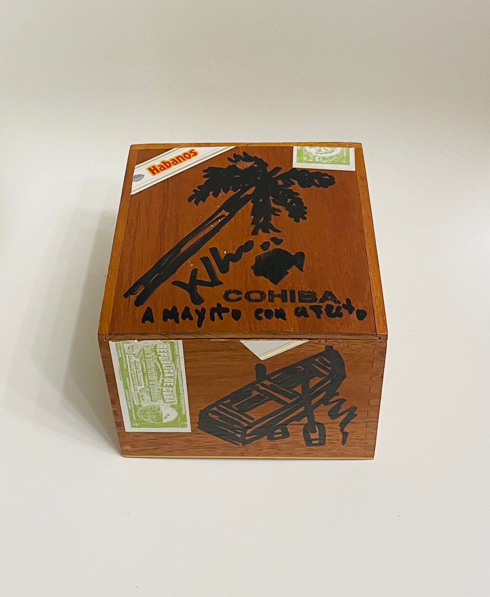 Alexis Leyva (KCHO): Box of cohiba tobacco panited by KCHO in on wood