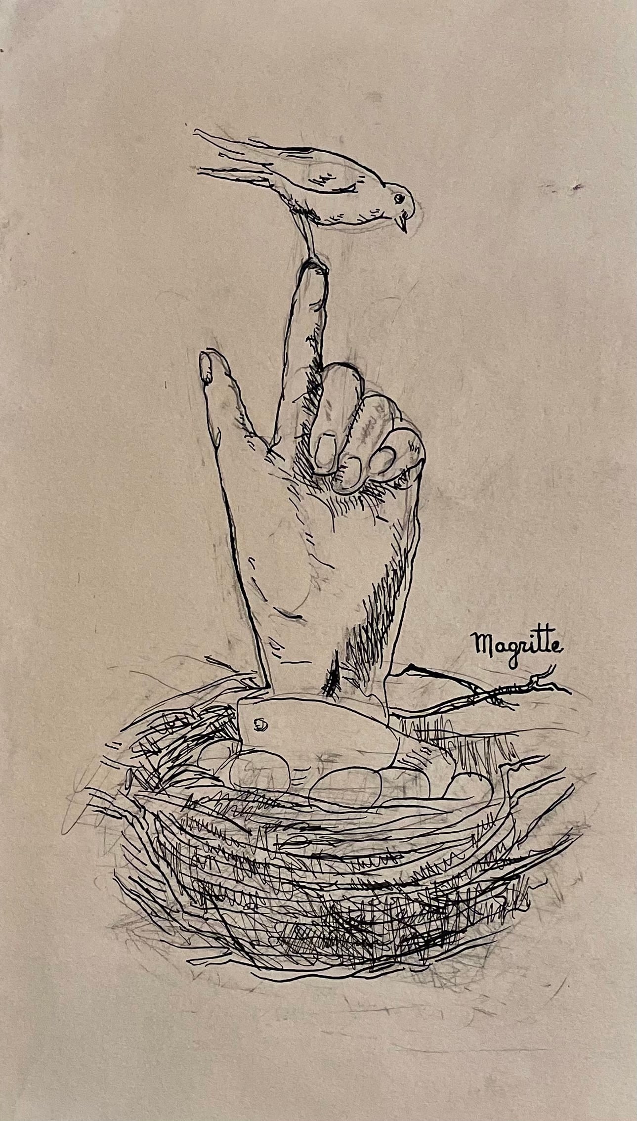 Rene Magritte ( manner of ): Ink on paper 31 x 18 cm